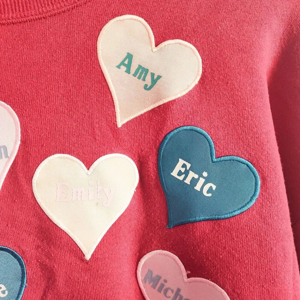 Vintage 90s Y2K Embroidered Cottagecore Sweethearts Candy Valentines Name Hearts